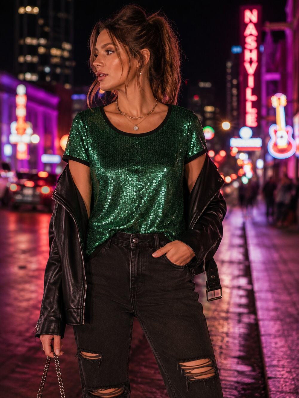 Romeo + Juliet Couture Emerald Green Sequin Top Women's Medium Party Holiday